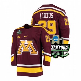 Minnesota Golden Gophers Chaz Lucius #29 Maroon 2022 Frozen Four Road Jersey