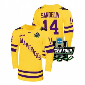 Minnesota State Mavericks Ryan Sandelin #14 Gold 2022 Frozen Four Championship Hockey Jersey