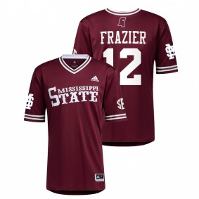 Mississippi State Bulldogs #12 Adam Frazier College Baseball Maroon Jersey MLB Alumni Men