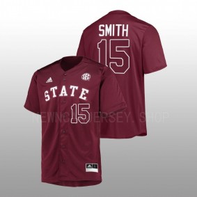 College Baseball Cade Smith Mississippi State Bulldogs #15 Men Maroon Jersey Button-Up