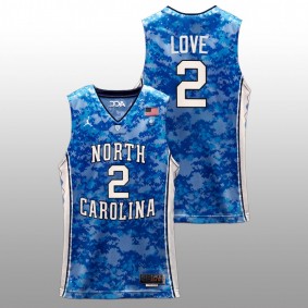 Caleb Love #2 Blue North Carolina Tar Heels 2022 Basketball Carrier Classic Veterans Day Jersey