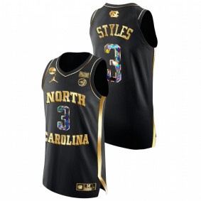 North Carolina Tar Heels Dontrez Styles Black 2022 NCAA March Madness Golden Diamond Edition Men Jersey