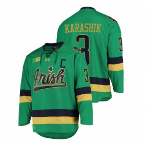 Notre Dame Fighting Irish Adam Karashik #3 Green College Hockey Jersey