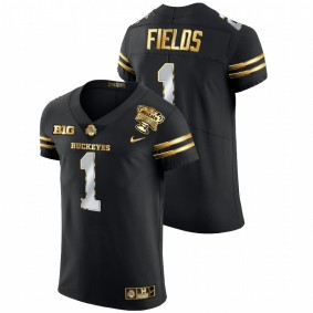 Men Ohio State Buckeyes Justin Fields Black 2021 Sugar Bowl Golden Limited Authentic Football Jersey