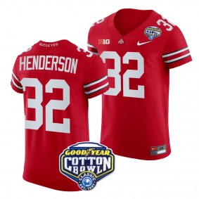 Men's TreVeyon Henderson Ohio State Buckeyes 2023 Cotton Bowl Scarlet #32 College Football Playoff Jersey