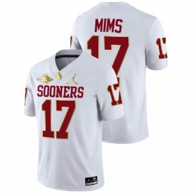 Men Oklahoma Sooners Marvin Mims #17 White 2021 Red River Showdown Golden Patch Jersey