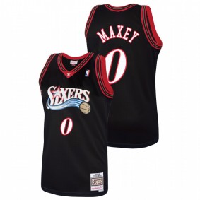 Men Philadelphia 76ers #0 Black Tyrese Maxey Throwback Hardwood Classics Jersey