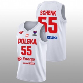 Jakub Schenk #55 White Poland Home FIBA EuroBasket 2022 Jersey