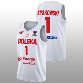 Jaroslaw Zyskowski #1 White Poland Home FIBA EuroBasket 2022 Jersey