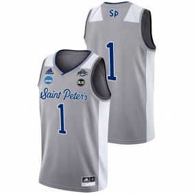 #1 Grey Saint Peter's Peacocks Sweet 16 2022 NCAA March Madness Jersey