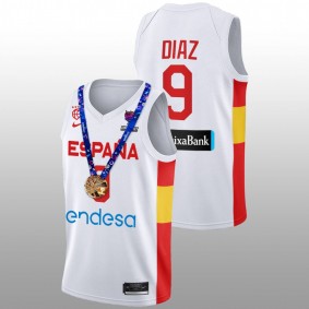 Spain Alberto Diaz White 2022 FIBA EuroBasket Champions Replica Gold Medal Men Jersey