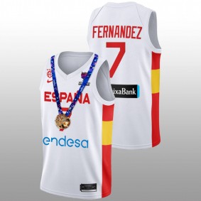 Spain Jaime Fernandez White 2022 FIBA EuroBasket Champions Replica Gold Medal Men Jersey