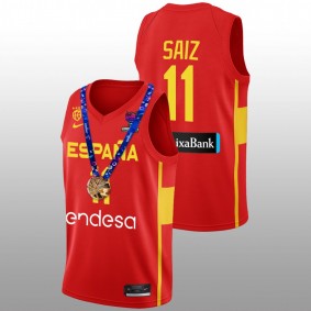 Sebas Saiz Spain Champs FIBA EuroBasket 2022 Red Replica Gold Medal Men Jersey