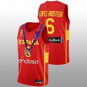 Xabier Lopez-Arostegui Spain Champs FIBA EuroBasket 2022 Red Replica Gold Medal Men Jersey