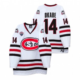 St. Cloud State Huskies Zach Okabe #14 White 2021-22 Home Hockey Jersey Men