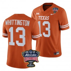 Men's Jordan Whittington Texas Longhorns 2024 Sugar Bowl Orange #13 College Football Playoff Jersey