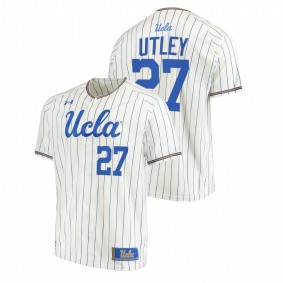 UCLA Bruins #27 Chase Utley College Baseball White Jersey Stripes Men