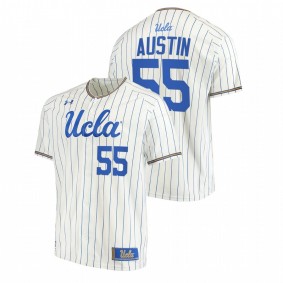 UCLA Bruins #55 Kelly Austin College Baseball White Jersey Stripes Men