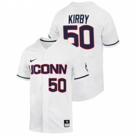 UConn Huskies #50 Devin Kirby College Baseball White Jersey Full-Button Men