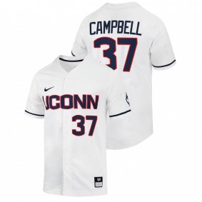 UConn Huskies #37 Kenny Campbell College Baseball White Jersey Full-Button Men