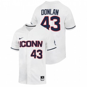 UConn Huskies #43 Matt Donlan College Baseball White Jersey Full-Button Men