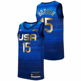 USA Basketball Devin Booker Blue 2021 Tokyo Olymipcs Gold Winner 4 Consecutive Jersey