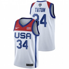 Men USA Basketball #34 White Jayson Tatum Home 2021 Tokyo Olympics Jersey