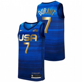 USA Basketball Kevin Durant Blue 2021 Tokyo Olymipcs Gold Winner 4 Consecutive Jersey