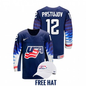 USA Sasha Pastujov #12 Blue 2022 IIHF World Junior Championship Free Hat Hockey Jersey