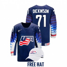 USA Tanner Dickinson #71 Blue 2022 IIHF World Junior Championship Free Hat Hockey Jersey