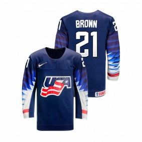 Men USA Team Caden Brown #21 Navy 2021 IIHF Ice Hockey U18 World Championship Away Jersey