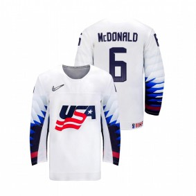 Men USA Team Cam McDonald #6 White 2021 IIHF World Junior Championship Home Jersey