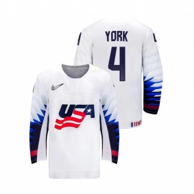 Men USA Team Cam York #4 White 2021 IIHF World Junior Championship Home Jersey