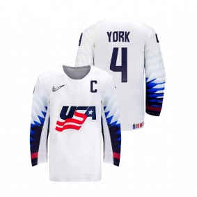 Men USA Team Cameron York #4 White 2021 IIHF World Junior Championship Home Jersey