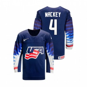 Men USA Team Connor Mackey #4 Navy 2021 IIHF World Championship Away Jersey