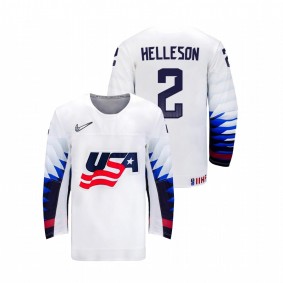 Men USA Team Drew Helleson #2 White 2021 IIHF World Junior Championship Home Jersey