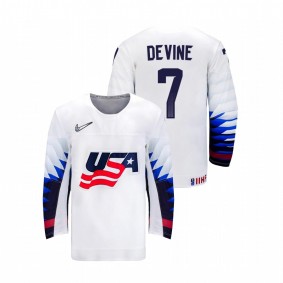 Men USA Team Jack Devine #7 White 2021 IIHF Ice Hockey U18 World Championship Home Jersey