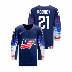 Men USA Team Kevin Rooney #21 Navy 2021 IIHF World Championship Away Jersey