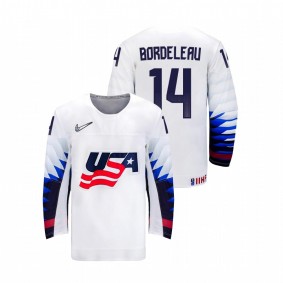 Men USA Team Thomas Bordeleau #14 White 2021 IIHF World Junior Championship Home Jersey