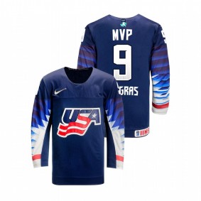 Men USA Team Trevor Zegras #9 Navy 2021 IIHF WJC Gold Winner MVP Jersey