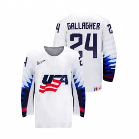 Men USA Team Ty Gallagher #24 White 2021 IIHF Ice Hockey U18 World Championship Home Jersey