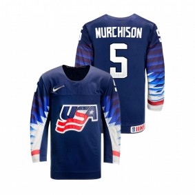 Men USA Team Ty Murchison #5 Navy 2021 IIHF Ice Hockey U18 World Championship Away Jersey