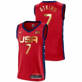 USA Women's Basketball Ariel Atkins Red 2021 Olympics Gold Winner 7 Consecutive Jersey