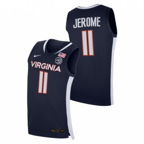 Ty Jerome Virginia Cavaliers Navy Road Secondary Logo Jersey