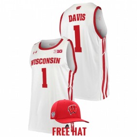 Wisconsin Badgers Johnny Davis 2022 White College Basketball Free Hat Men Jersey