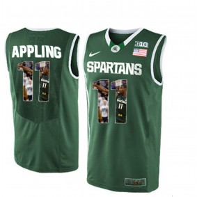 Male Michigan State Spartans #11 Keith Appling Dark Green Big 12 Basketball Jersey With Player Pictorial