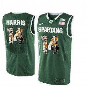 Male Michigan State Spartans #14 Gary Harris Dark Green Big 12 Basketball Jersey With Player Pictorial