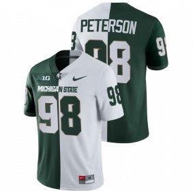 Michigan State Spartans Julian Peterson #98 College Football Jersey White Green Split Edition