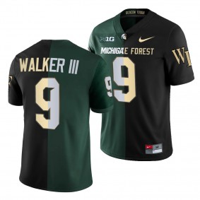 Michigan State Spartans Kenneth Walker III #9 Wake Forest transfer 2021 Jersey Black Green Split Edition