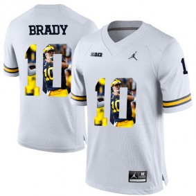 Michigan Wolverines #10 Tom Brady White Printing Player Portrait NCAA Football Premier Jersey